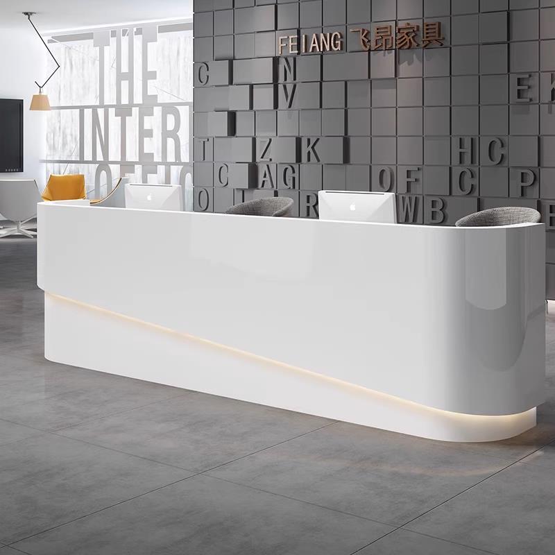 烤漆前台接待台白色公司吧台美容院收银柜台定制培训机构柜台办公