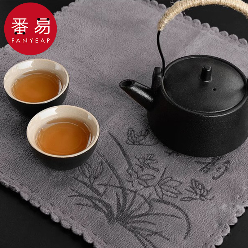 茶巾AC1S242-茶具配件功夫茶布吸水毛巾茶台垫方形茶几桌布抹布