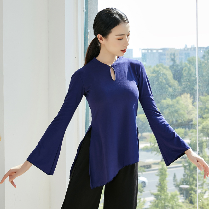 立领喇叭袖古典舞蹈练功服套装古典舞身韵服女中国U风民族舞形体