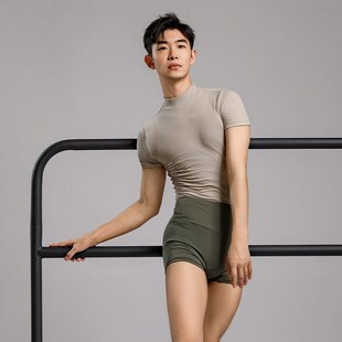 D379现代舞练k功服半袖 螺纹紧身演出舞蹈服古典舞上衣胡沈员同款