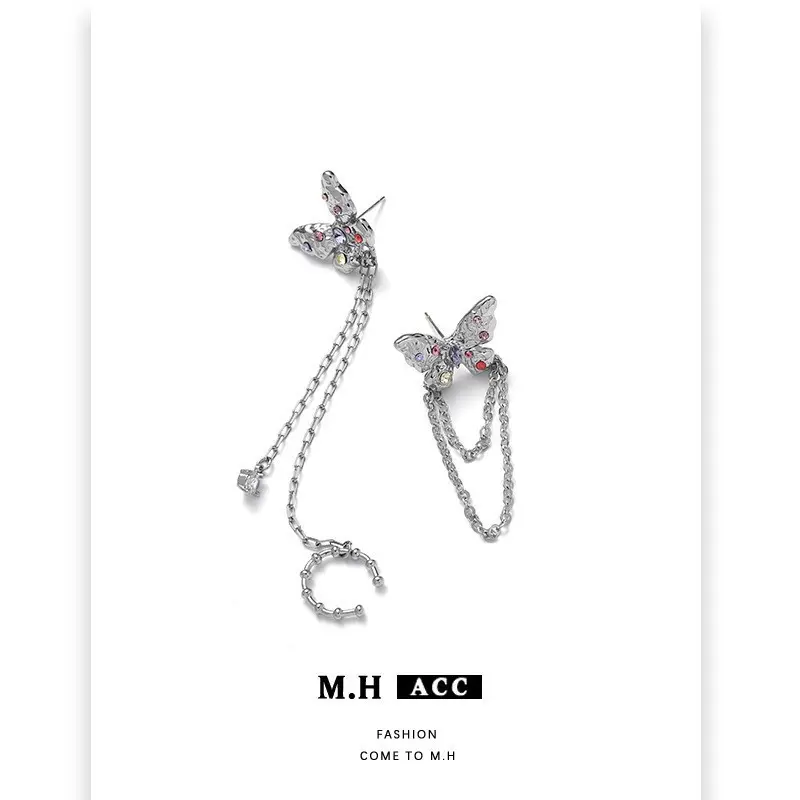 彩锆不对称耳环女气质流苏耳饰高级感百搭时尚耳钉甜酷风