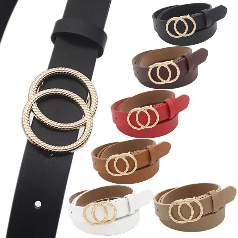 新款螺纹圆扣女欧美百搭女士牛仔裤带时尚连衣裙腰饰