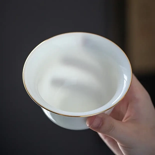 德化羊脂玉白瓷盖碗三才碗家用单个泡茶杯大小号功夫茶具不烫手工