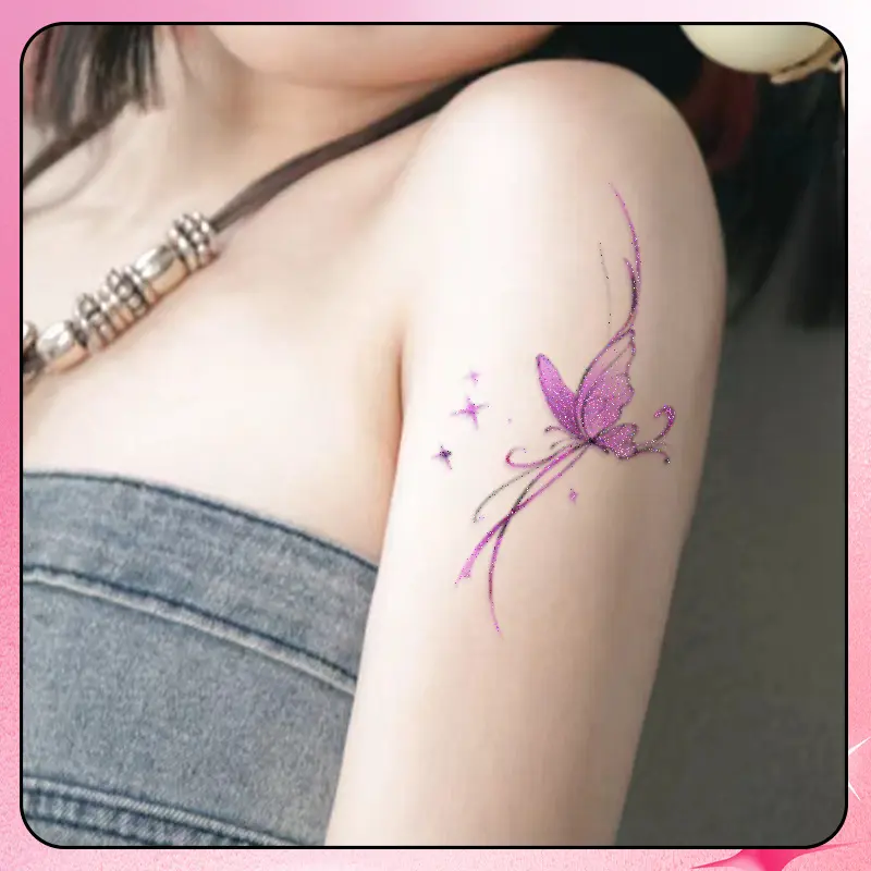 彩蝶翩跹  彩色闪粉纹身贴纸易清洗手臂胸前辣妹御姐小众网红