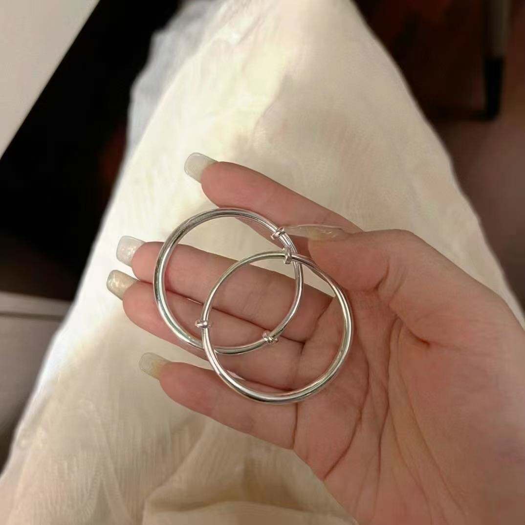 宝宝银手镯999纯银光面推拉实心婴儿童脚镯满月周岁礼物足银镯子
