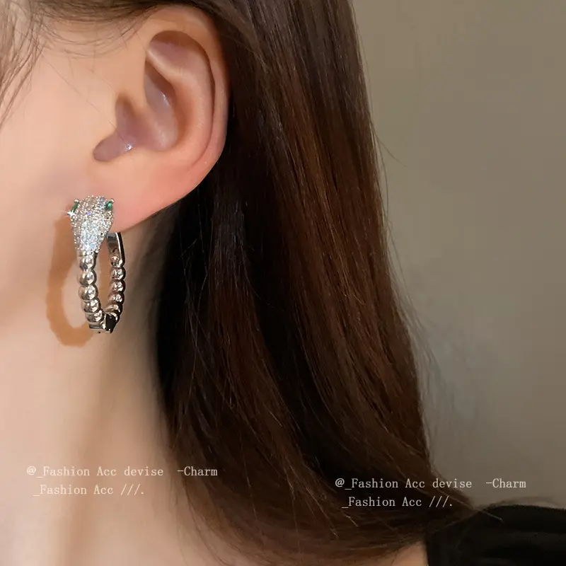 真金电镀锆石蛇形耳扣时尚个性设计感耳环小众百搭气质耳饰女