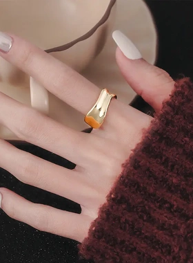 2025新款简约小众不规则凹面弧度开口戒指女食指环in高级