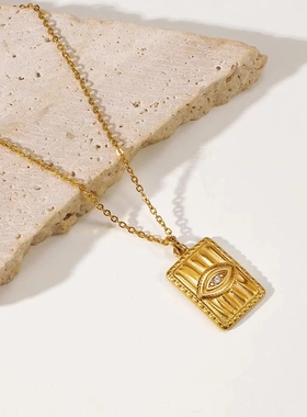 不锈钢欧美法式慵懒复古街头百搭荷鲁斯之眼恶魔方块o字链