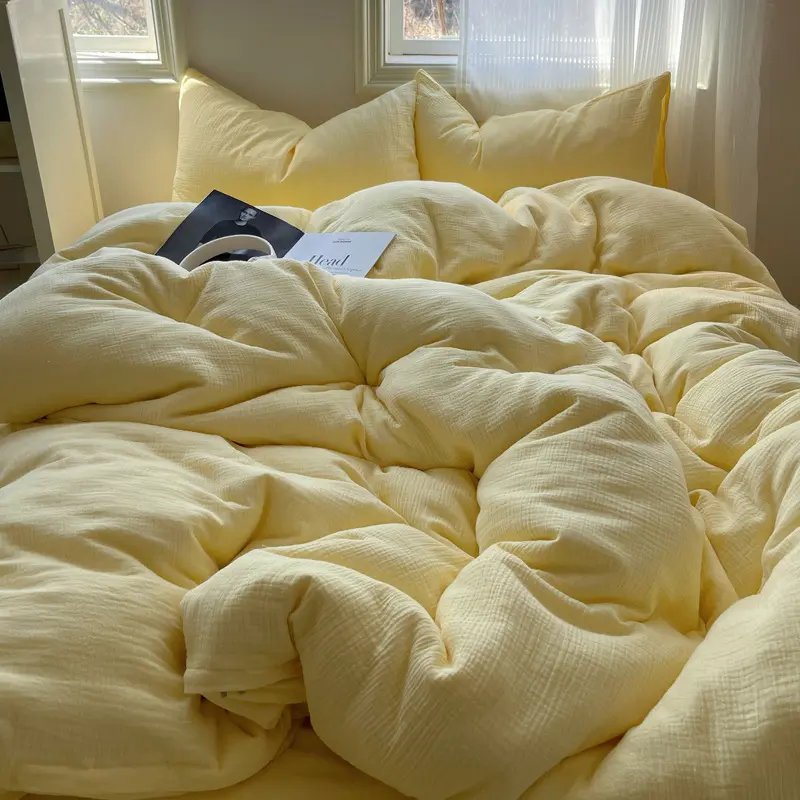 奶油风水洗棉四件套日系2025新款四季通用学生宿舍被套床单三件套