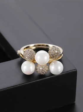 欧美时尚ol个性另类设计网红微镶珍珠爆款戒指配饰