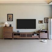 宋式 美学实木电视柜组合客厅落地储物柜简约白蜡木木黑胡桃木家具