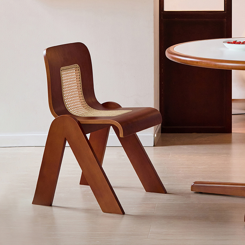 出乎生活繁古餐椅中古实木餐椅藤编C椅休闲靠背家用书桌梳妆椅子