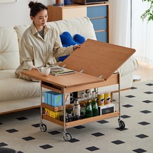 出乎生活时光折叠小推车樱桃木茶几客厅家用可移动边几多功能茶桌