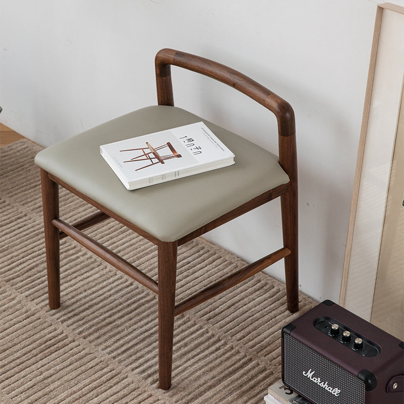 出乎生活嫣然梳妆凳黑胡桃木客厅家用实木软包化妆凳日式方凳,住宅家具,梳妆凳,淘宝优惠券,粉丝福利购,淘宝优惠卷