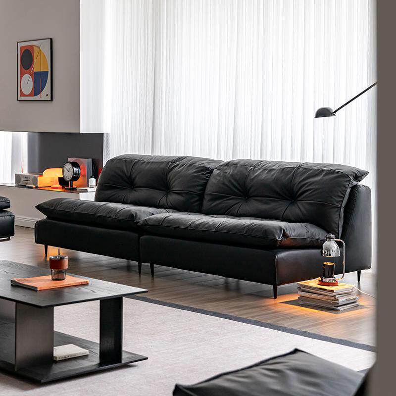 出乎生活里加沙发中古包豪斯风黑色头层牛皮真皮设计感复古沙发