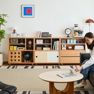 出乎生活时光移动边柜樱桃木家用客厅可移动多功能模块组合柜