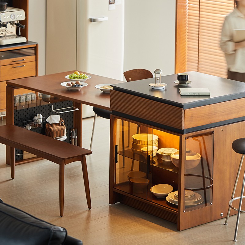 出乎生活岛台实木餐边柜岩板吧台