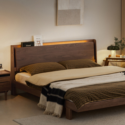 出乎生活复古风胡桃木实木床