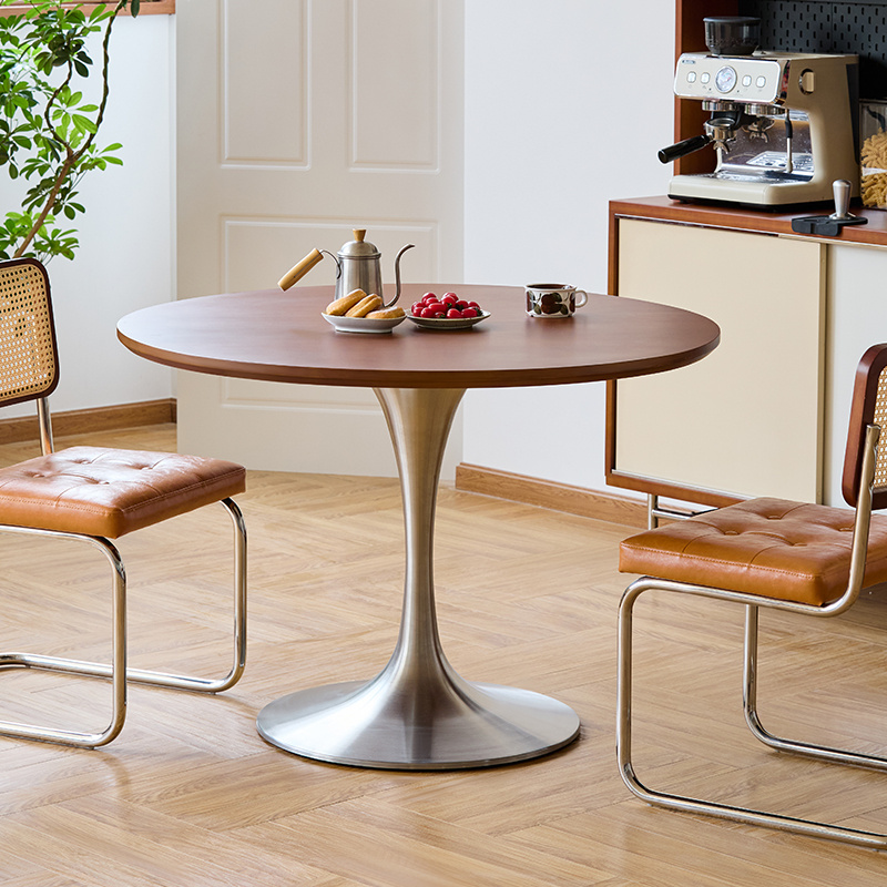 出乎生活轻奢圆桌实木岩板餐桌