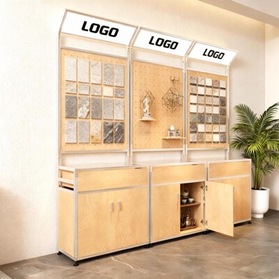 铝型材桦木海洋板展览馆创意洞洞板样品摆放陈列置物架展示架