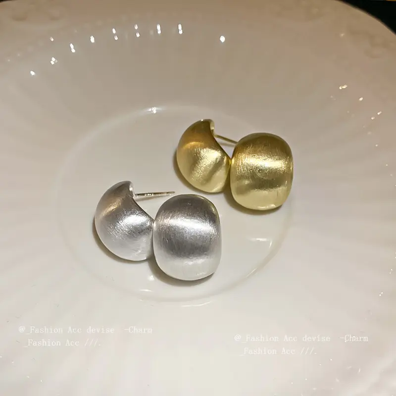 银针拉丝几何豆豆耳环小众冷淡风气质耳钉时尚简约设计感耳饰