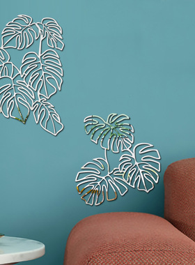 JM10763D立体镂空线条树叶亚克力镜面贴家居装饰自粘镜子墙贴