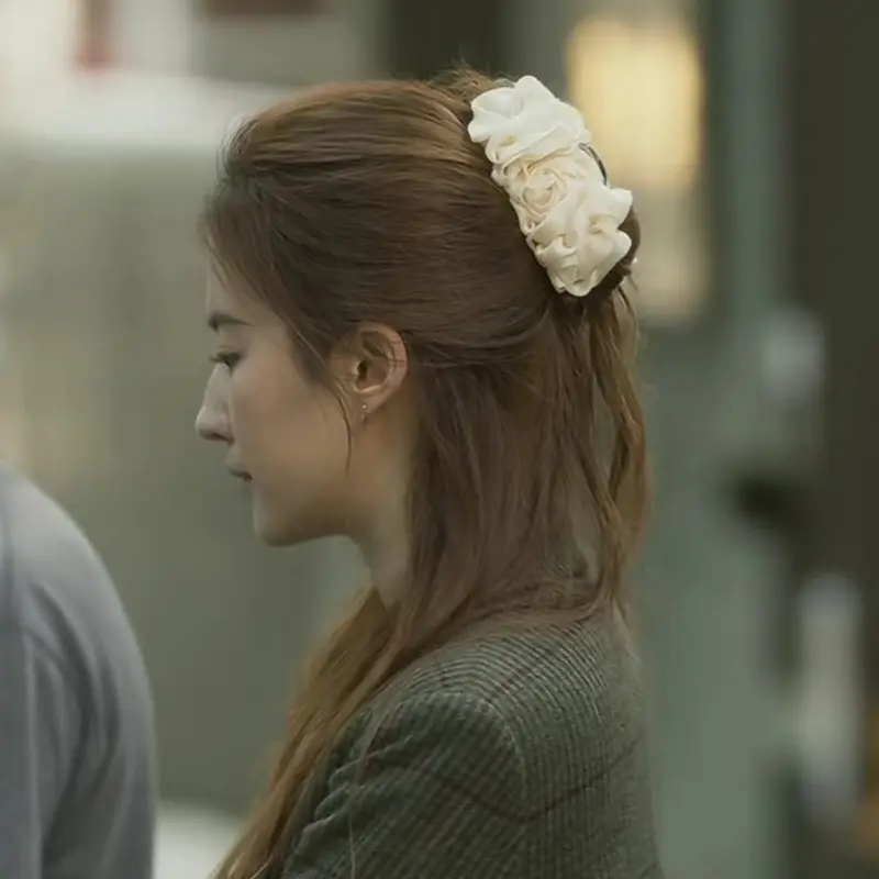 韩国温柔气质雪纺花朵大号后脑勺盘发夹女甜级感抓夹发夹