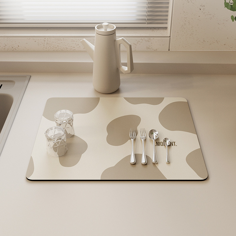 方形奶牛风餐具垫简约隔热地垫小清新厨房吸水垫防滑硅藻泥沥水垫