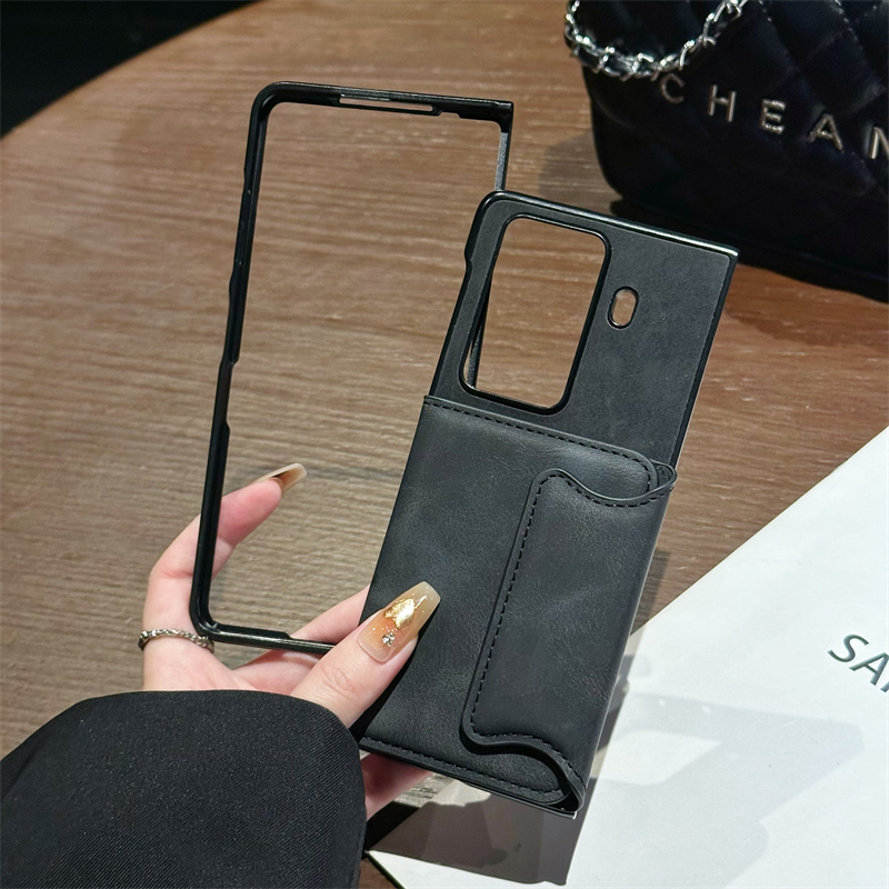 适用小米mix fold4手机壳折叠屏商务卡夹fold3插卡套mixfold支架小米mixfold2羊巴皮小众便携可放小卡照片