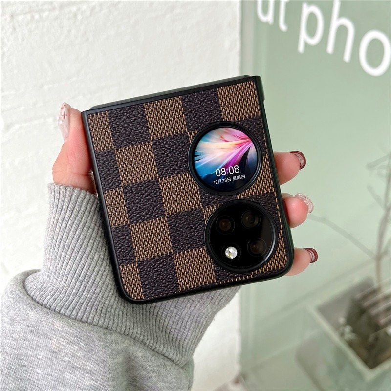 适用华为p50Pocket手机壳p50宝盒折叠屏P50Pocket S皮格纹商务男士et-an50套p50 pocket保护壳全包防摔高级感