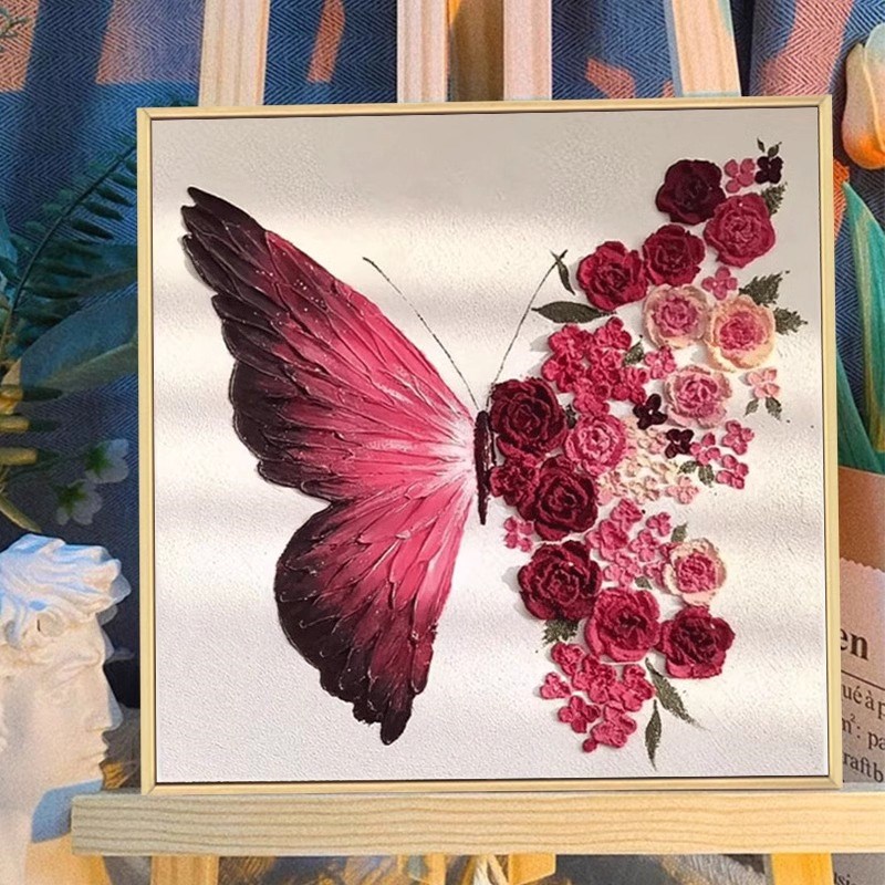 蝴蝶立体肌理画diy手工材料包高级感石英砂丙烯手绘装饰画礼物图片