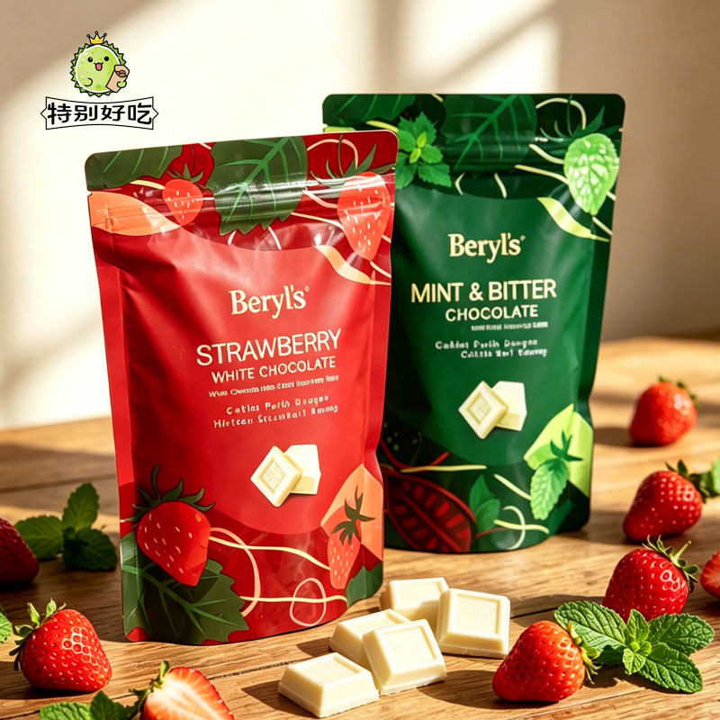 马来西亚beryls倍乐思冻干草莓白巧克力黑巧克力薄荷味巧克力零食