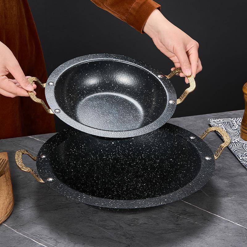 麦饭石炒锅商用酒店干锅双耳不粘锅饭店电磁炉燃气专用火锅锅焖锅