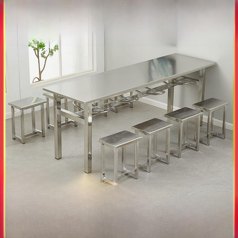 不锈钢挂凳食堂餐桌椅4人6人位长方形桌子学校员工快餐桌椅组合
