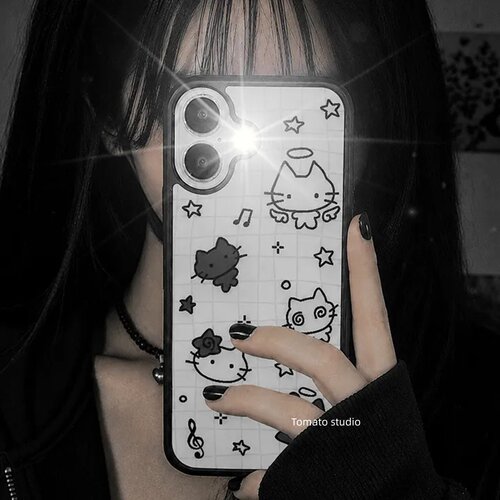 暗黑甜酷风猫咪音符星星手机壳