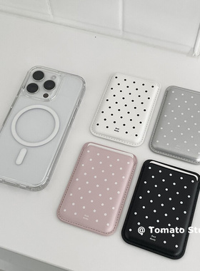 韩国ins小众博主同款百搭古早波点磁吸手机壳皮质卡包适用iphone17promax苹果16pro/15/14/13/12手机保护套