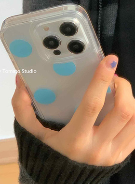 韩国新款小众个性蓝色艺术波点适用苹果16promax保护套iPhone16/15/14/13/12全包边11手机壳新16e透明软壳