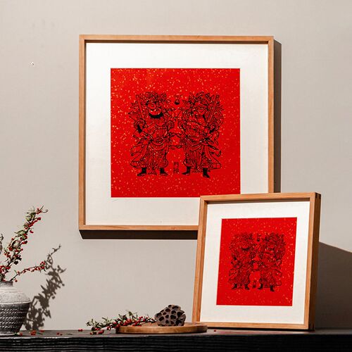 门神木版年画新年装饰挂画春节挂饰摆F件相框国风中式画框客厅玄