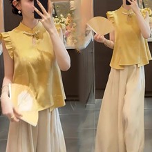 2025夏季睡衣女中国风立领马甲上衣长裤套装高级感家居服可外穿
