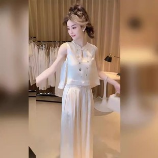 新中式 国风盘扣上衣女夏2025高级感轻熟风无袖 背心长裤 家居服套装