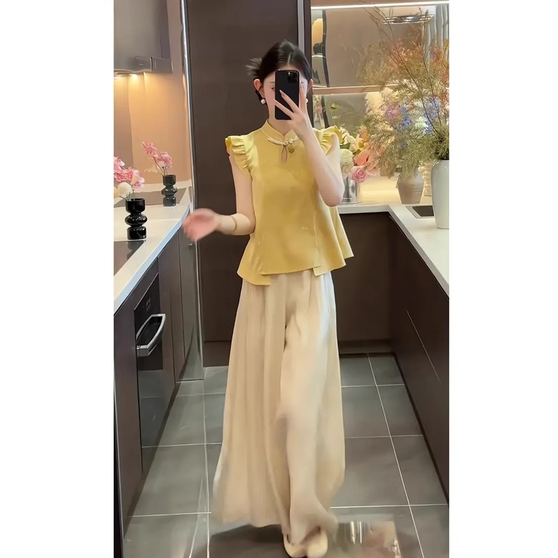 新中式轻奢睡衣女2025夏季新款飞飞袖上衣长裤两件套家居服套装