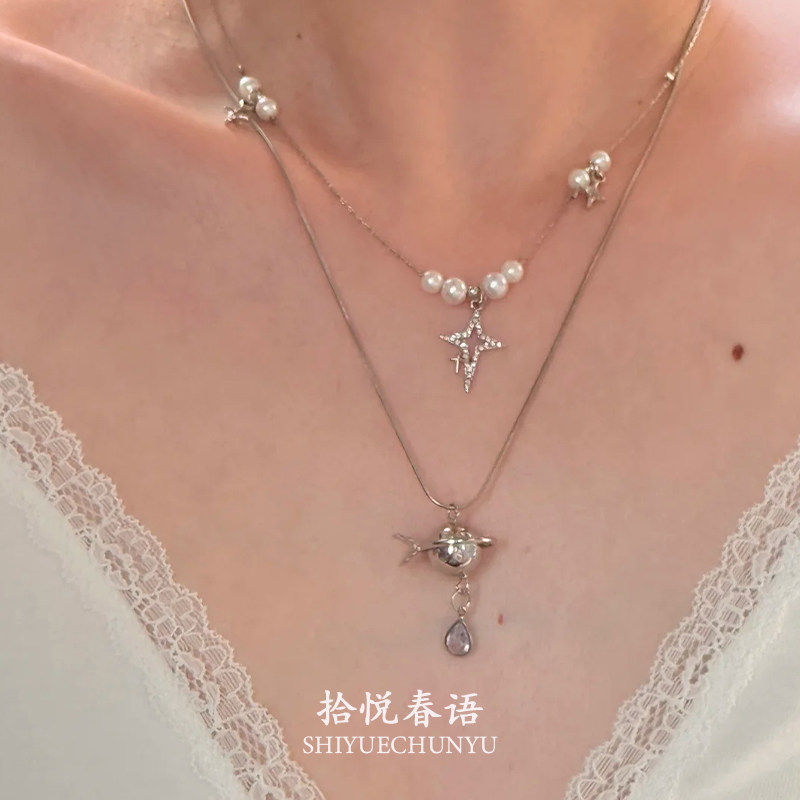 S925纯银多层叠戴土星珍珠项链女2026新款小众设计时尚轻奢锁骨链