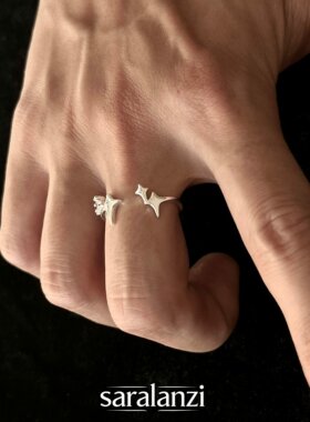 S925纯银色星星开口戒指女