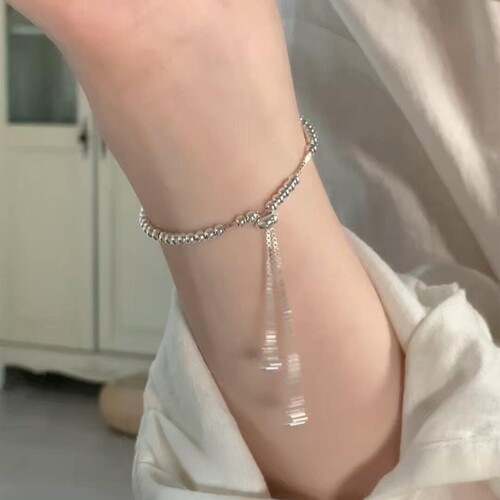 S925纯银极简风银珠流苏手链女