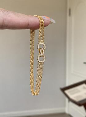 S925纯银金色点钻盘扣珠珠手链女