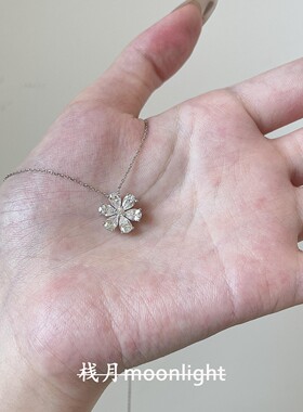 S925纯银冰花切锆石花朵项链女