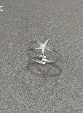 S925纯银色磨砂海星戒指女