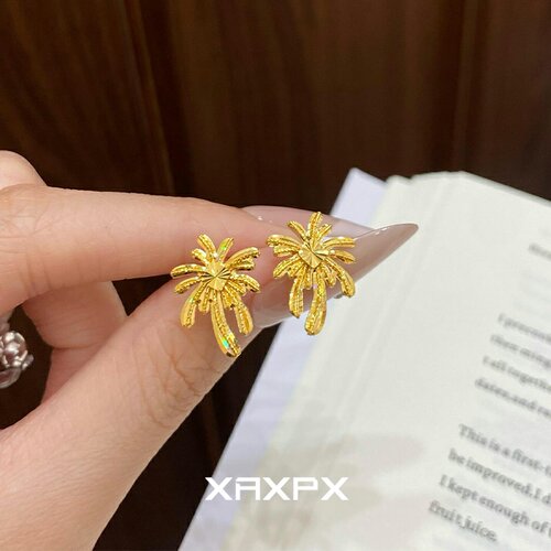 s925纯银金色璀璨烟花耳环女