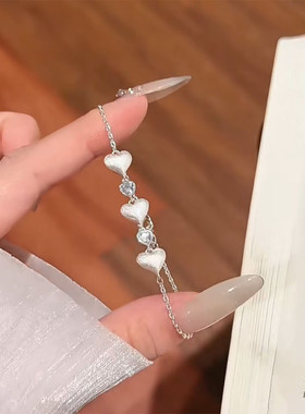 S925纯银色爱心拉丝手链女生款