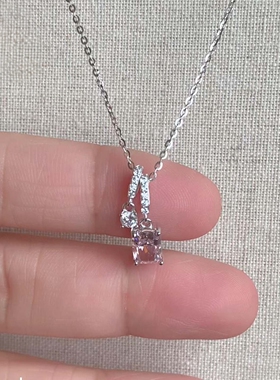 S925纯银超闪粉色方糖跑环项链女
